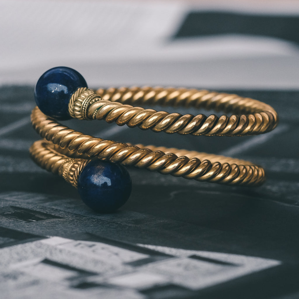 Etruscan Revival Lapis Bangle - Lost Owl Jewelry