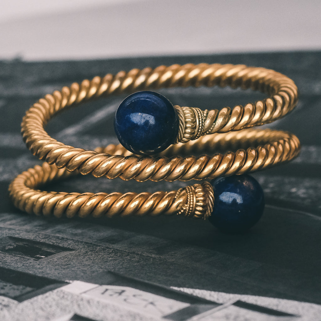 Etruscan Revival Lapis Bangle - Lost Owl Jewelry