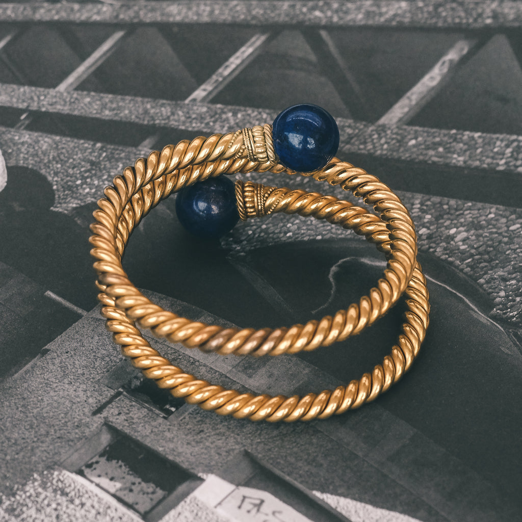 Etruscan Revival Lapis Bangle - Lost Owl Jewelry