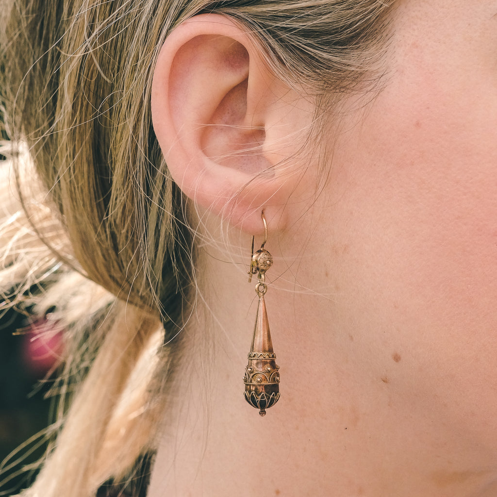 Etruscan Revival Torpedo Earrings - Lost Owl Jewelry