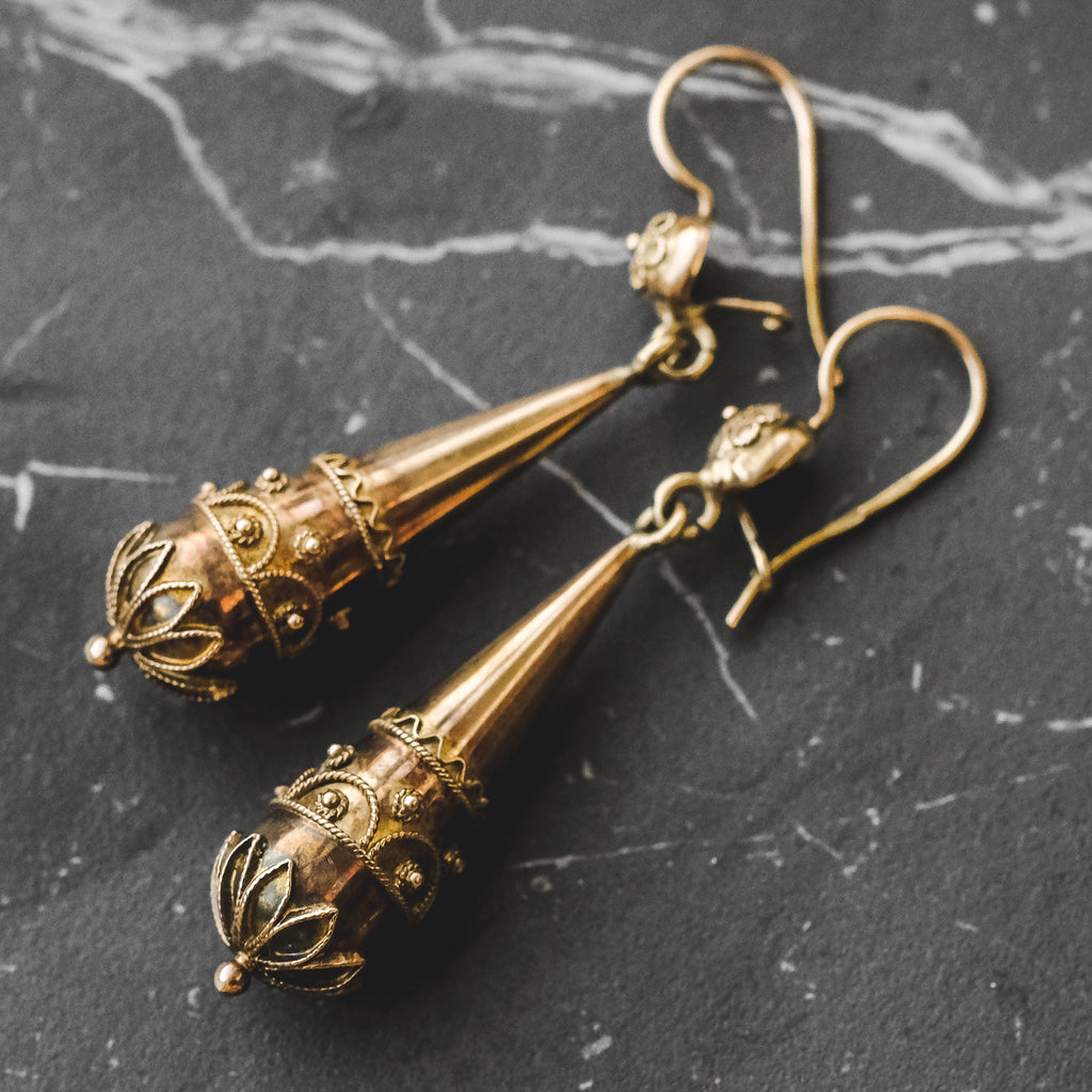 Etruscan Revival Torpedo Earrings - Lost Owl Jewelry