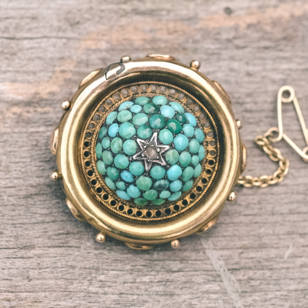 Etruscan Revival Turquoise Dome Locket - Lost Owl Jewelry