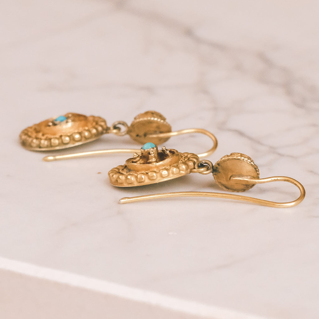 Etruscan Revival Turquoise Earrings - Lost Owl Jewelry