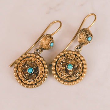 Etruscan Revival Turquoise Earrings - Lost Owl Jewelry
