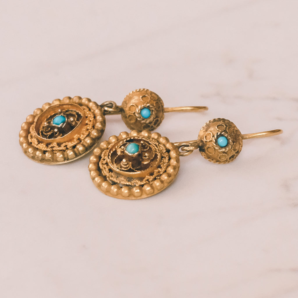 Etruscan Revival Turquoise Earrings - Lost Owl Jewelry