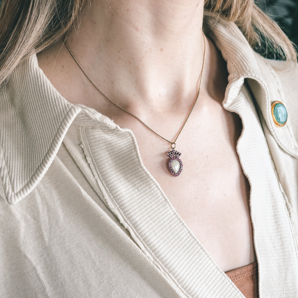 Georgian Crowned Opal Heart Pendant - Lost Owl Jewelry