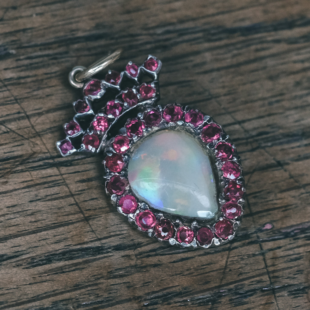 Georgian Crowned Opal Heart Pendant - Lost Owl Jewelry