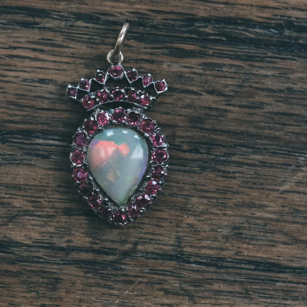 Georgian Crowned Opal Heart Pendant - Lost Owl Jewelry
