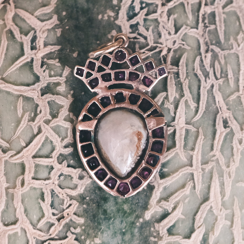 Georgian Crowned Opal Heart Pendant - Lost Owl Jewelry