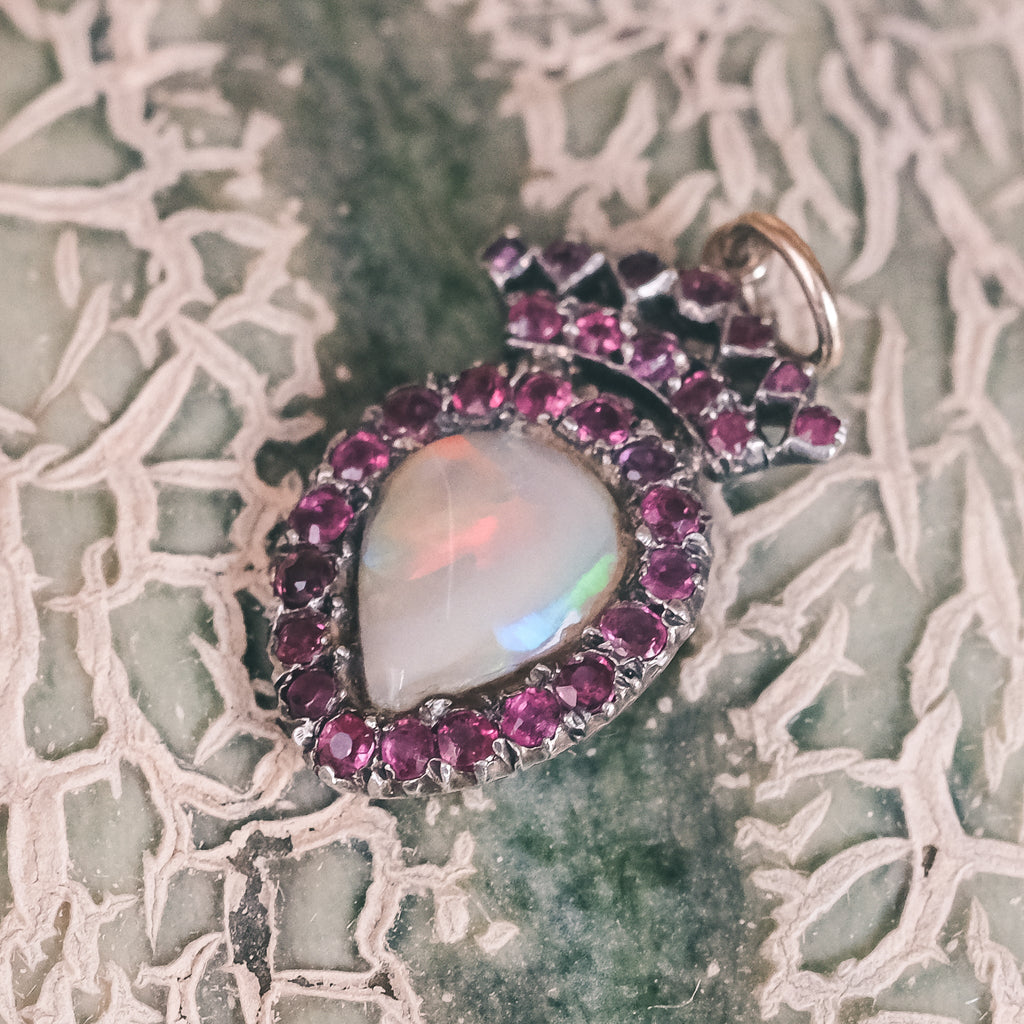 Georgian Crowned Opal Heart Pendant - Lost Owl Jewelry
