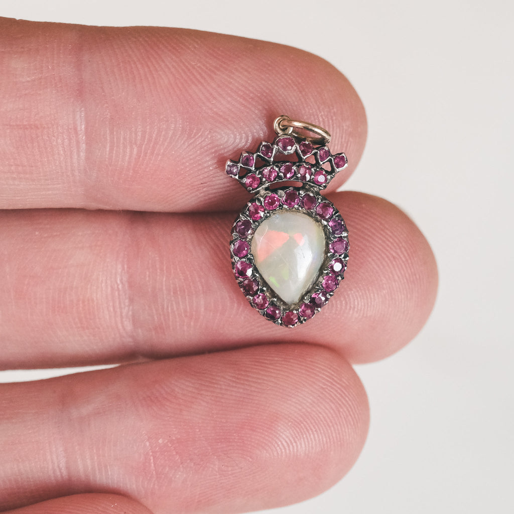 Georgian Crowned Opal Heart Pendant - Lost Owl Jewelry