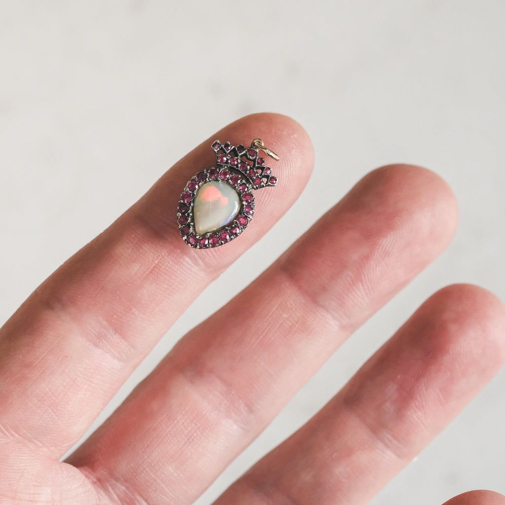 Georgian Crowned Opal Heart Pendant - Lost Owl Jewelry