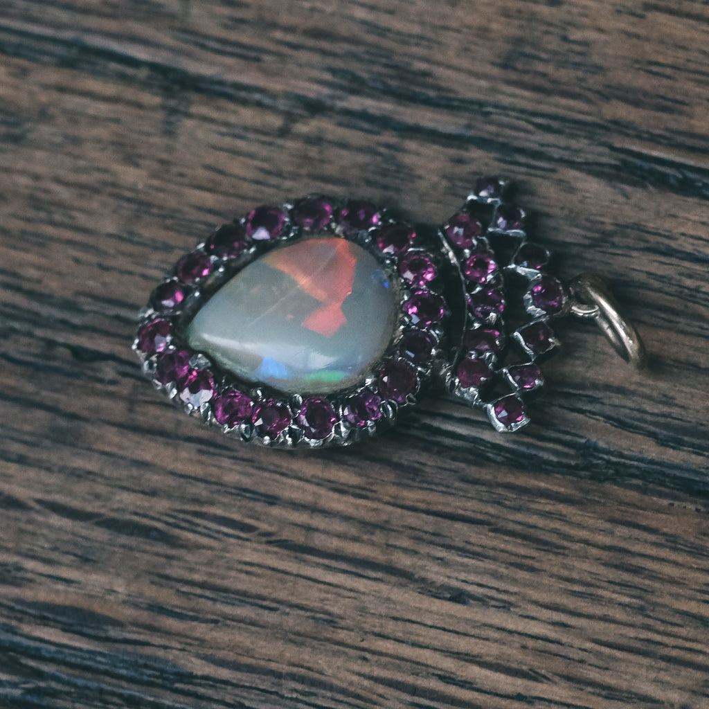 Georgian Crowned Opal Heart Pendant - Lost Owl Jewelry