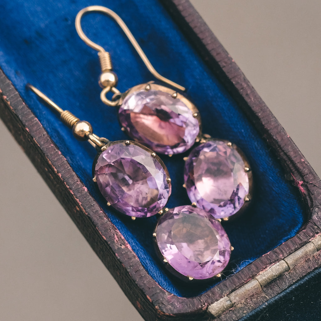 Georgian Foiled Amethyst Earrings - Lost Owl Jewelry