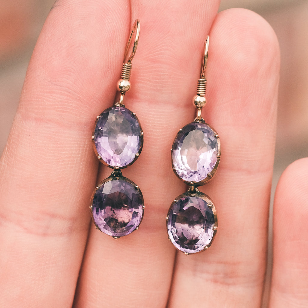 Georgian Foiled Amethyst Earrings - Lost Owl Jewelry