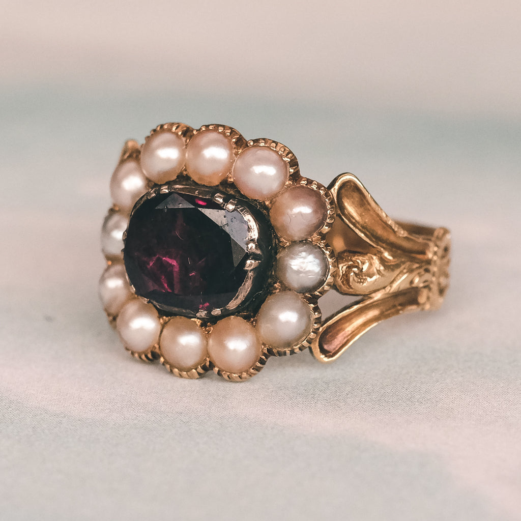 Georgian Garnet Cushion Cluster Ring - Lost Owl Jewelry