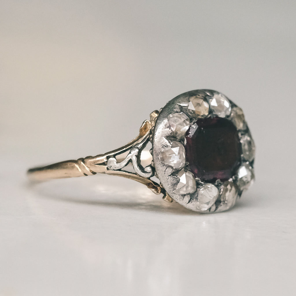 Georgian Garnet Cushion Cluster Ring - Lost Owl Jewelry