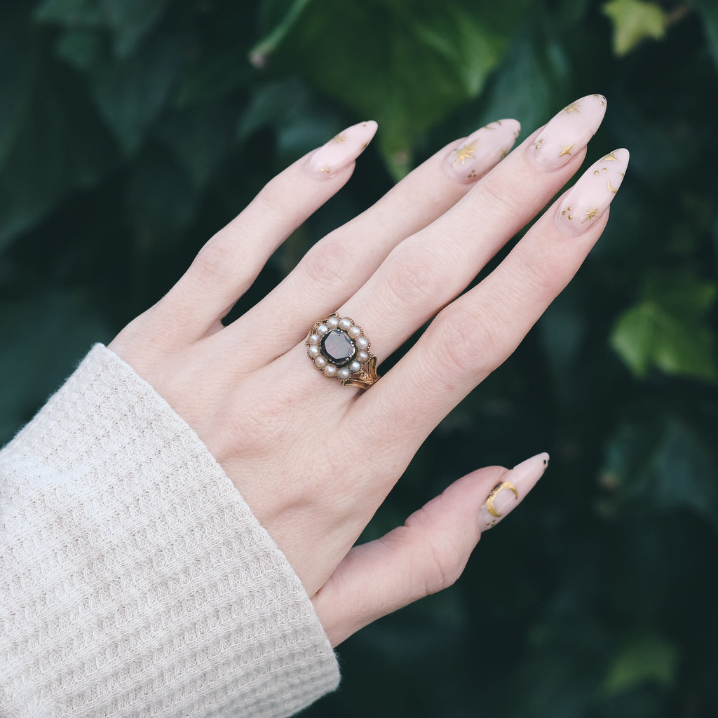 Georgian Garnet Cushion Cluster Ring - Lost Owl Jewelry