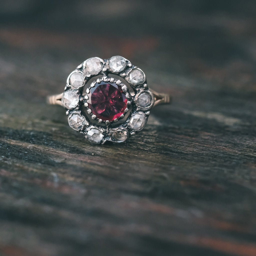 Georgian Garnet Flower Ring - Lost Owl Jewelry