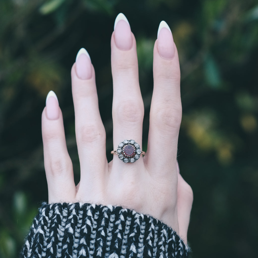 Georgian Garnet Flower Ring - Lost Owl Jewelry