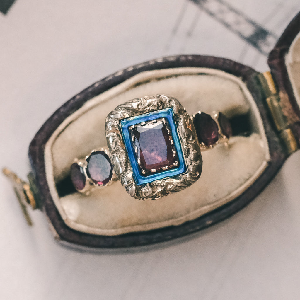 Georgian Garnet "Picture Frame" Ring - Lost Owl Jewelry