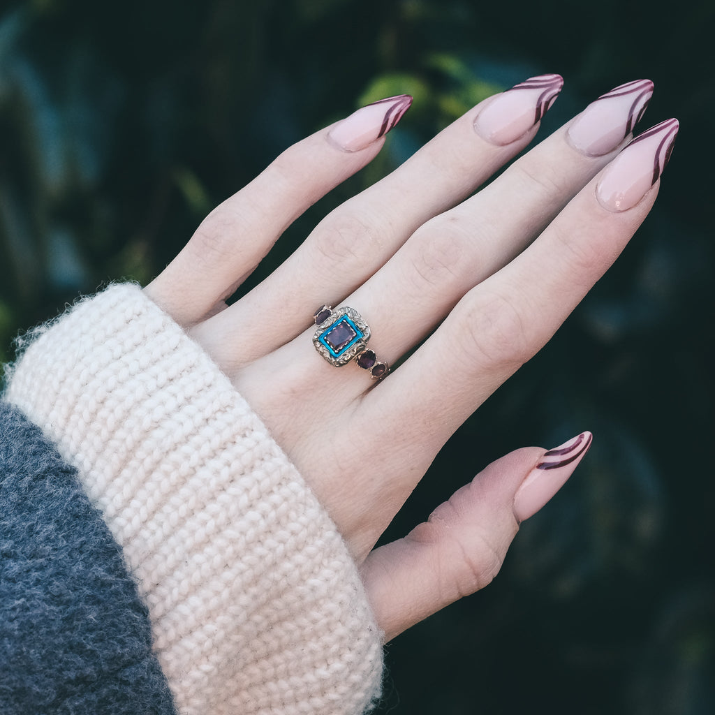 Georgian Garnet "Picture Frame" Ring - Lost Owl Jewelry
