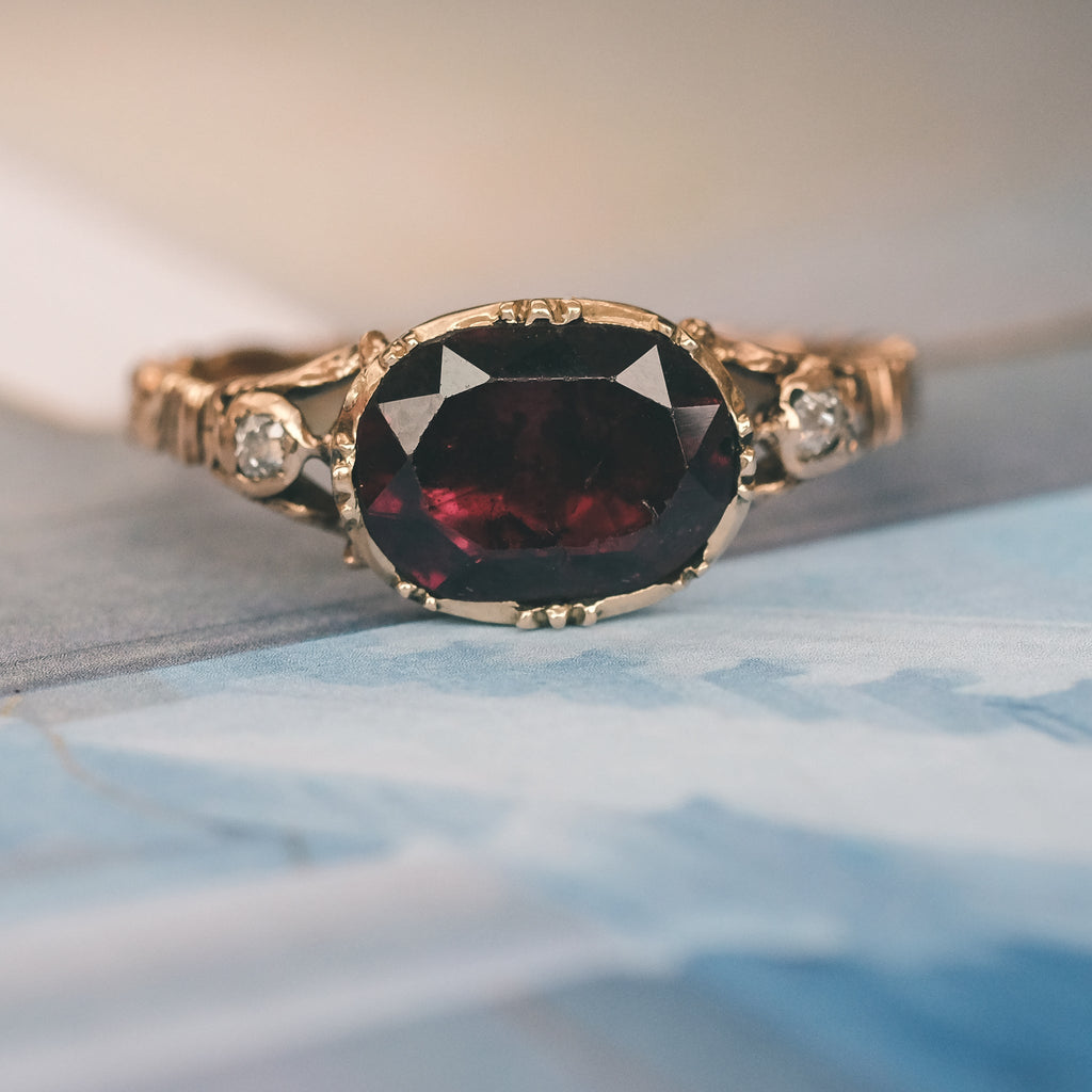 Georgian Garnet Solitaire Ring - Lost Owl Jewelry