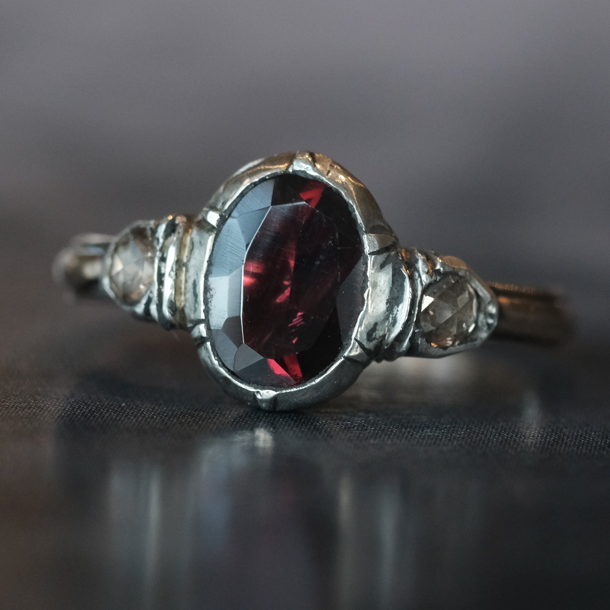 Georgian Garnet Trilogy Ring – Lost Owl Jewelry - Main Image