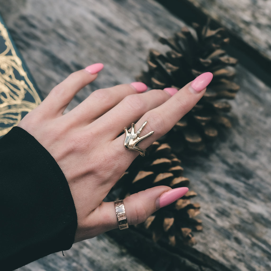 Gold Hand Ring - Lost Owl Jewelry