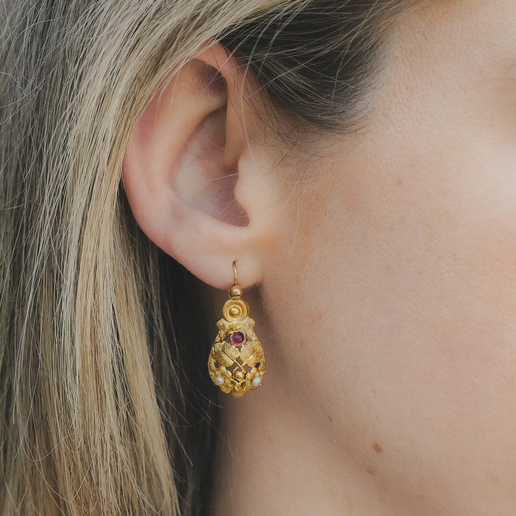 High Victorian Leaf & Flower Earrings - Lost Owl Jewelry