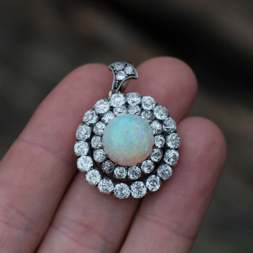 Late Victorian Opal & Diamond Pendant - Lost Owl Jewelry