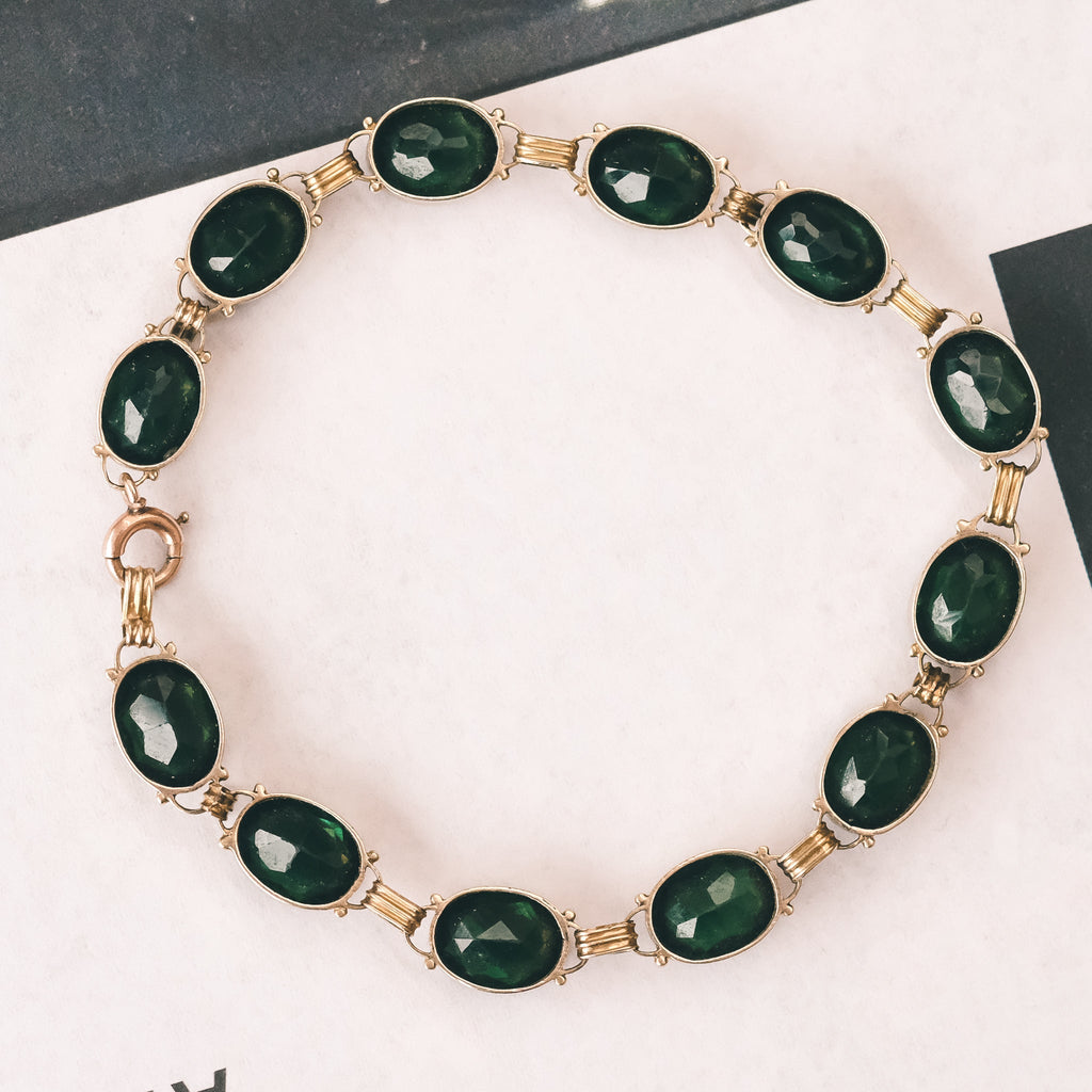 Mid-Century Bottle Green Tourmaline Bracelet - Lost Owl Jewelry