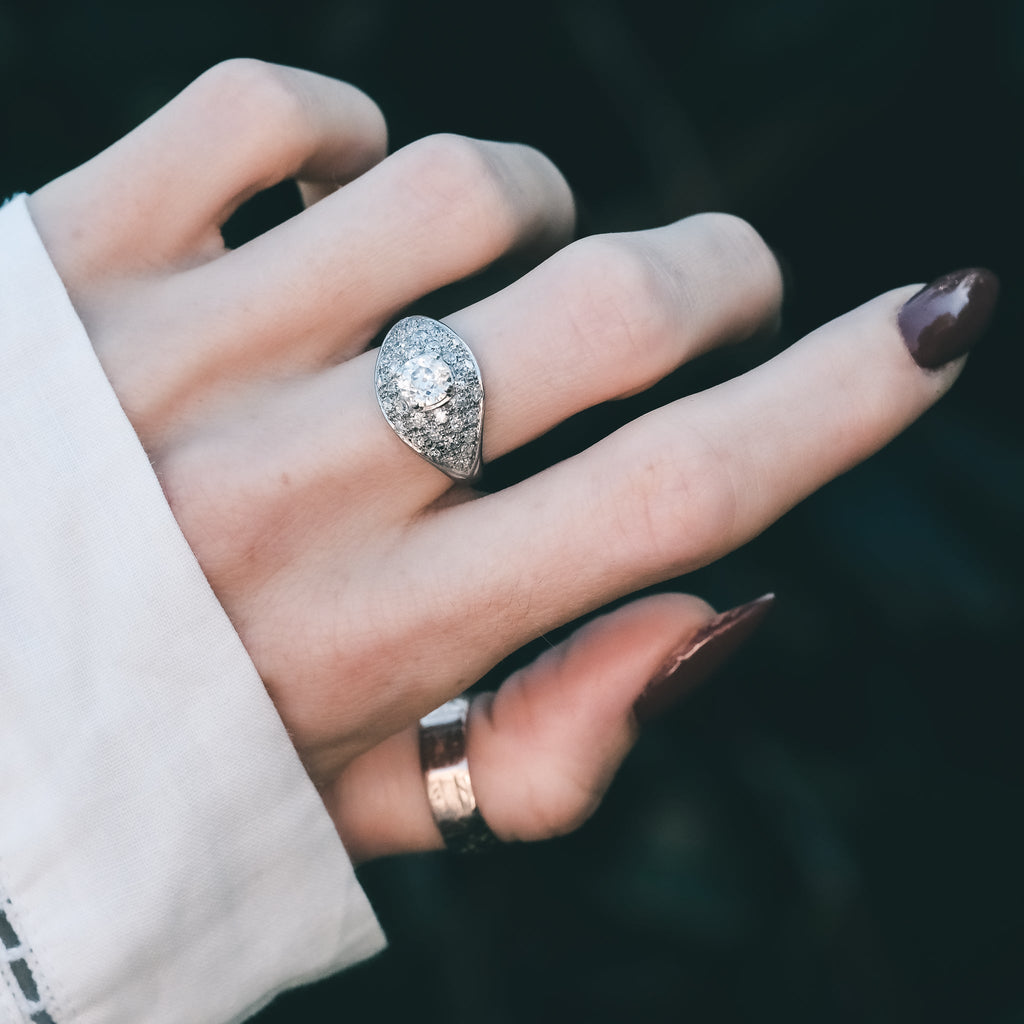 Mid-Century Diamond Bombé Ring - Lost Owl Jewelry