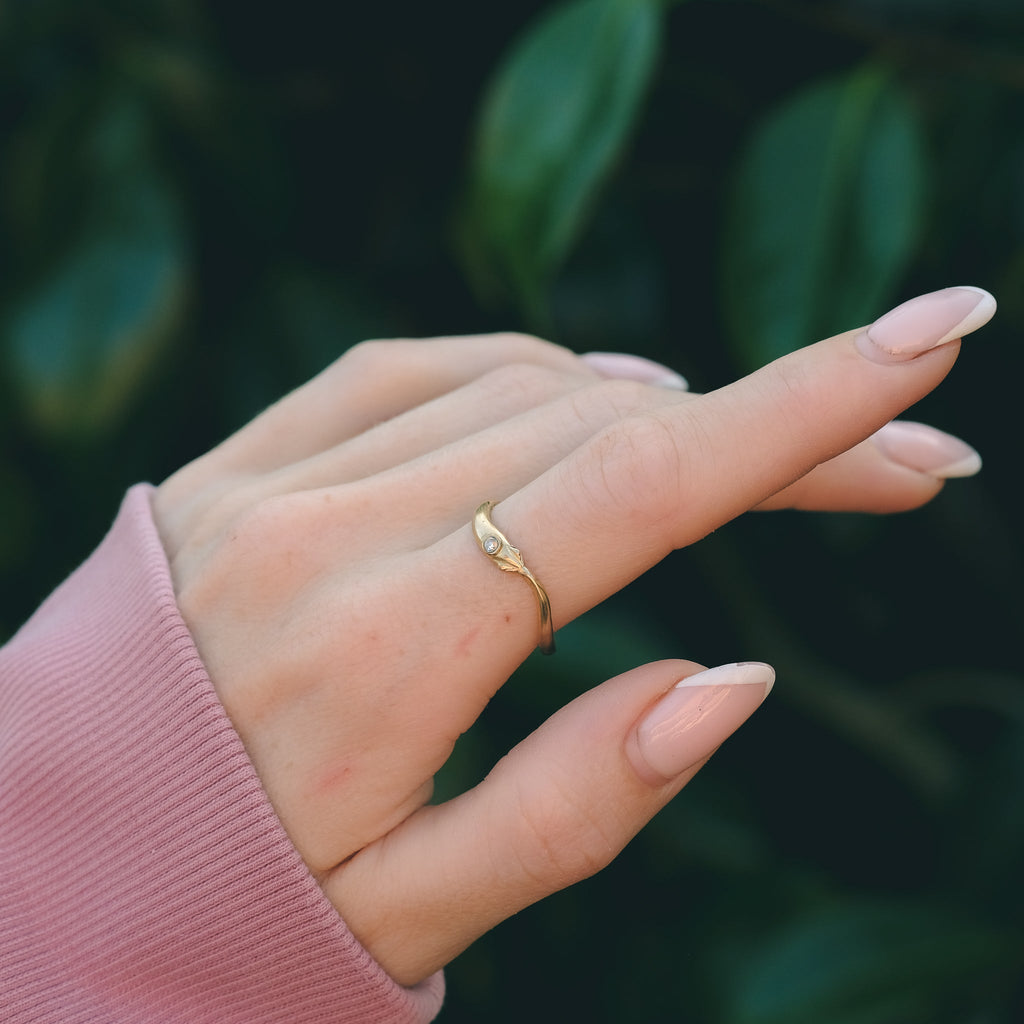 Mid-Century Diamond Ouroboros Ring - Lost Owl Jewelry