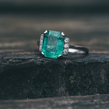 Mid-Century Emerald Solitaire Ring - Lost Owl Jewelry