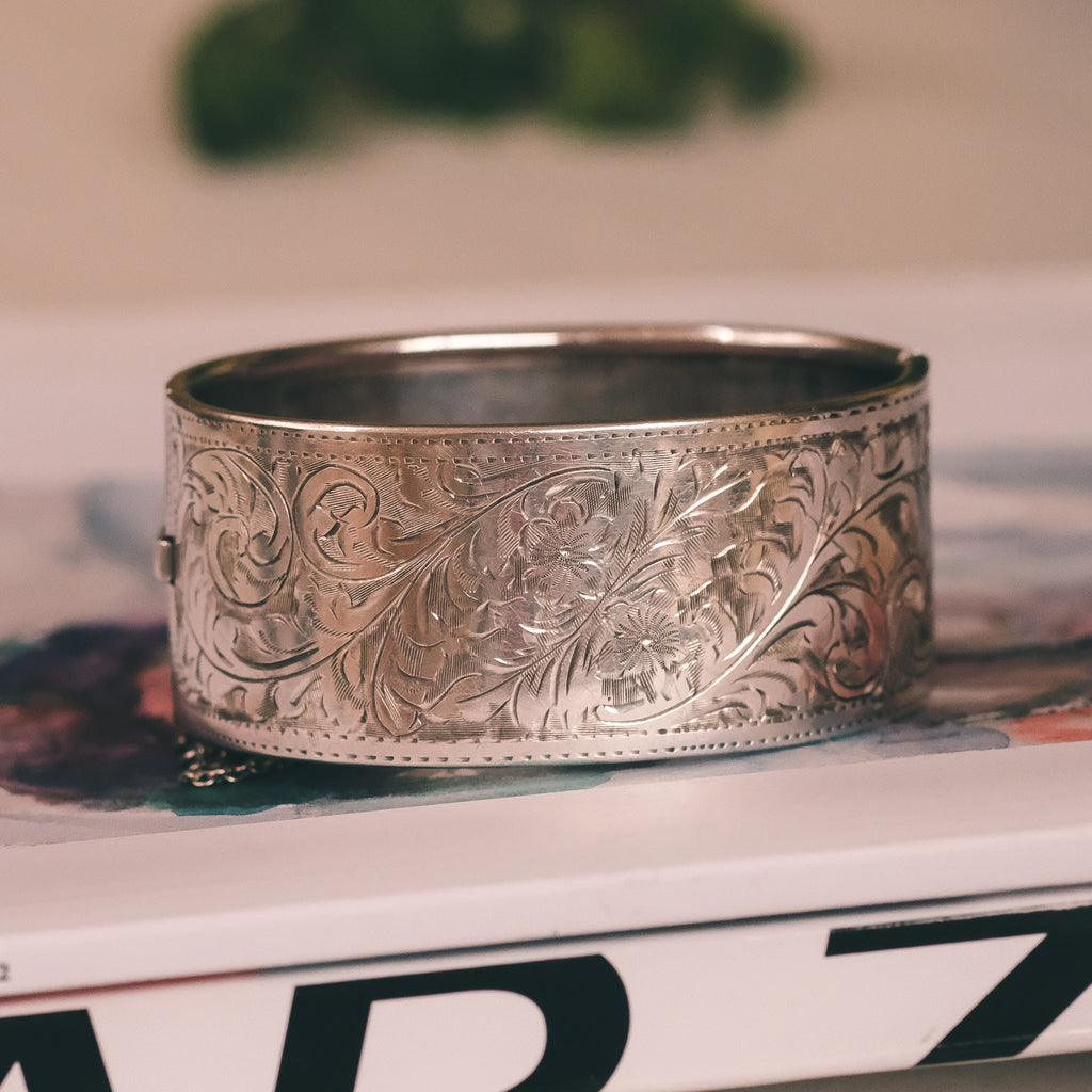 Mid-Century Floral Cuff Bangle - Lost Owl Jewelry