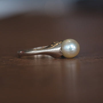 Mid-Century Pearl Solitaire Ring - Lost Owl Jewelry