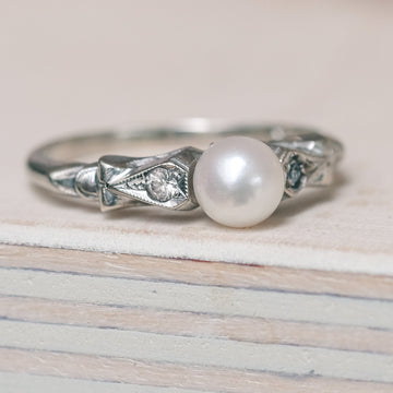Mid-Century Pearl Solitaire Ring - Lost Owl Jewelry
