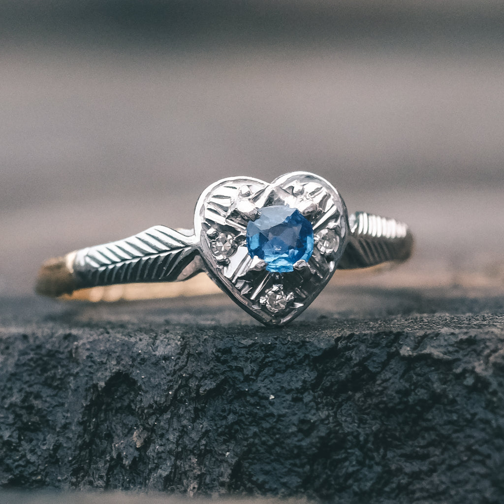 Mid-Century Sapphire Heart Ring - Lost Owl Jewelry