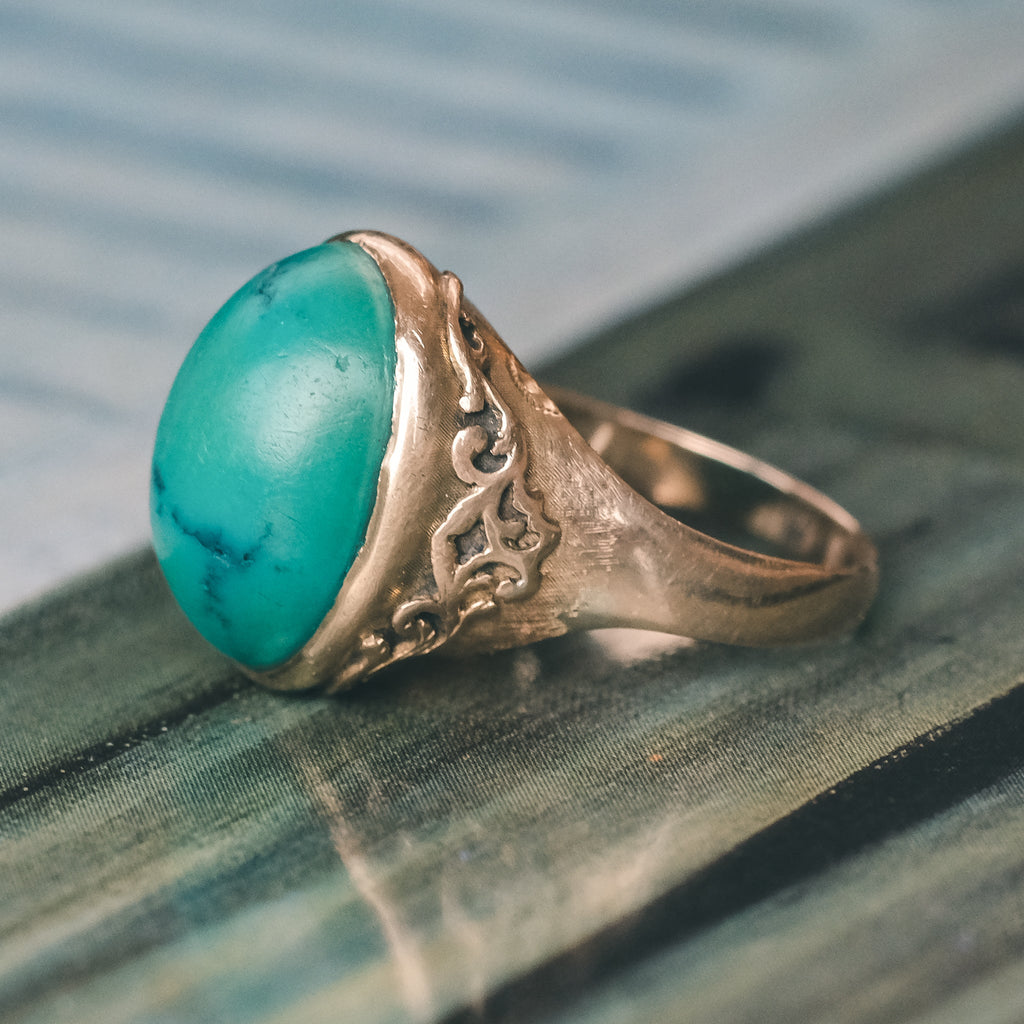 Mid-Century Turquoise Statement Ring - Lost Owl Jewelry