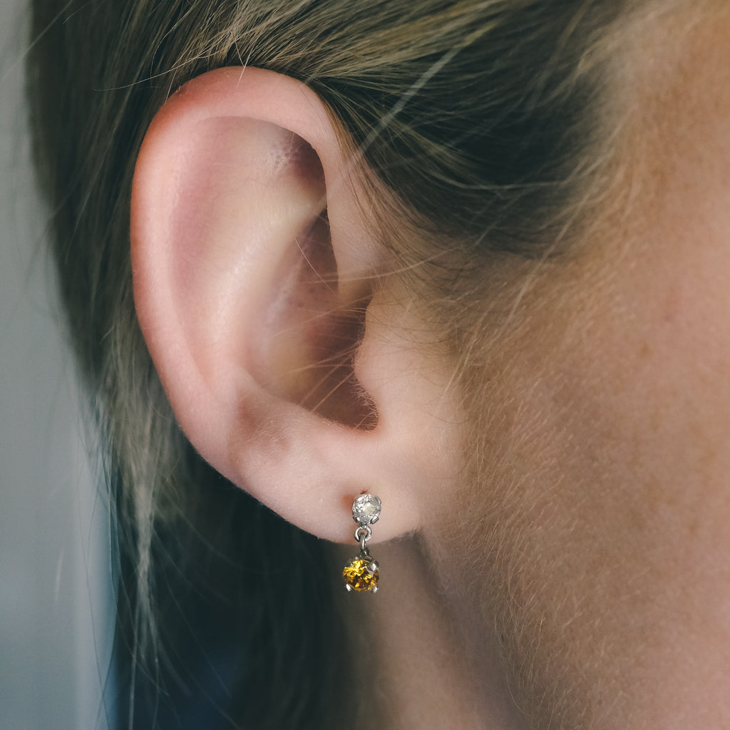 Mid-Century Yellow & White Diamond Earrings - Lost Owl Jewelry