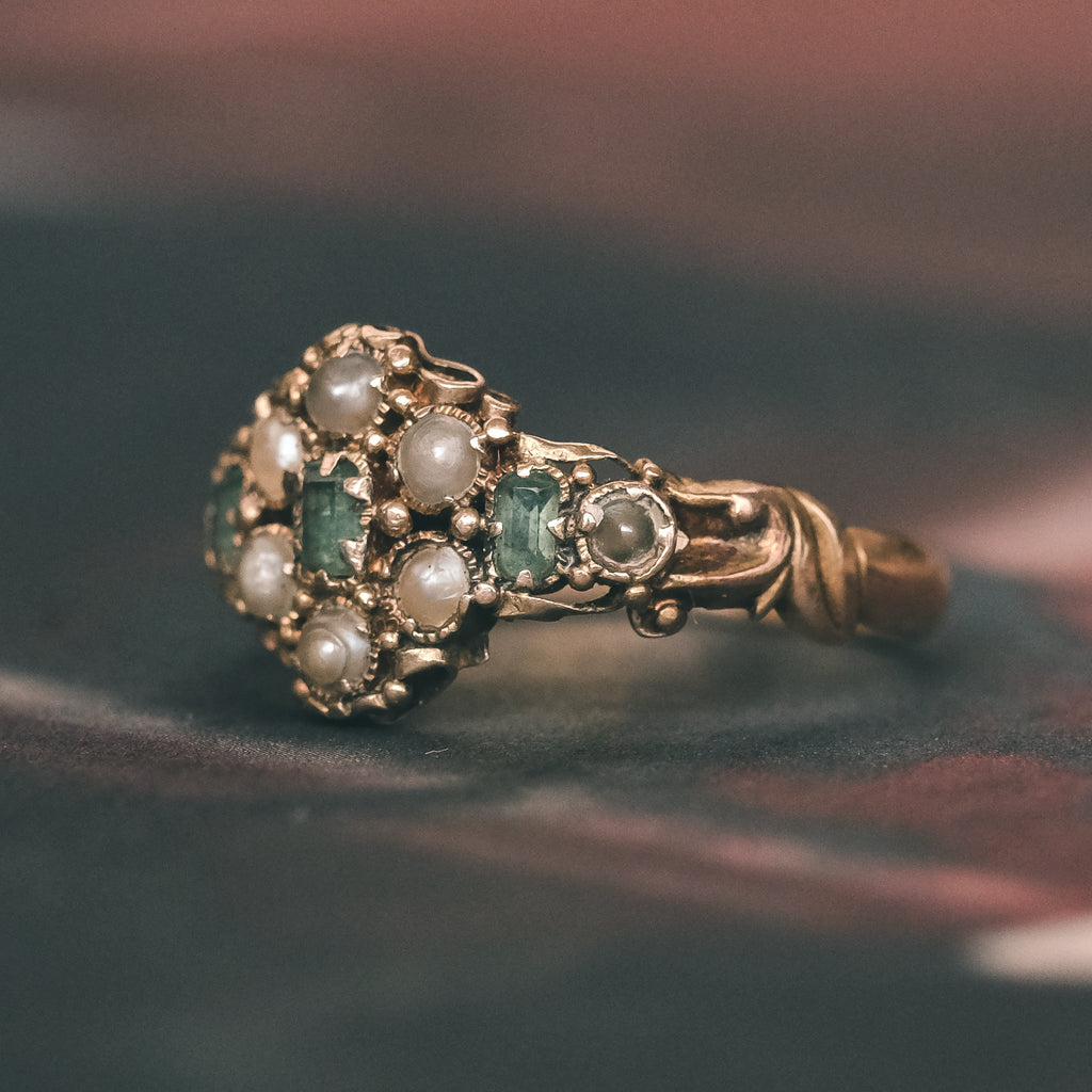 Mid-Victorian Emerald & Pearl Ring - Lost Owl Jewelry