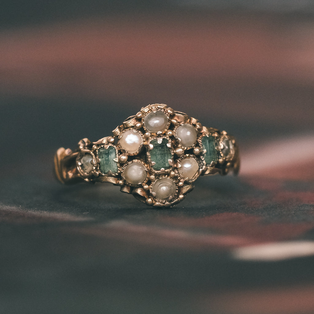 Mid-Victorian Emerald & Pearl Ring - Lost Owl Jewelry