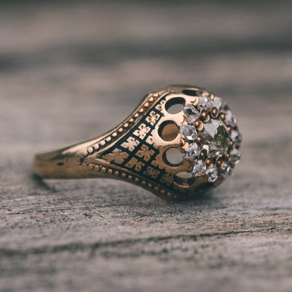 Mid Victorian Enamel Cluster Ring - Lost Owl Jewelry