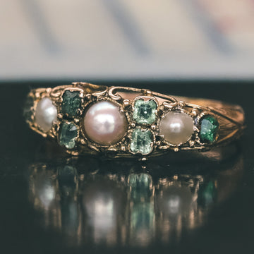 Mid Victorian Pearl & Emerald Ring - Lost Owl Jewelry