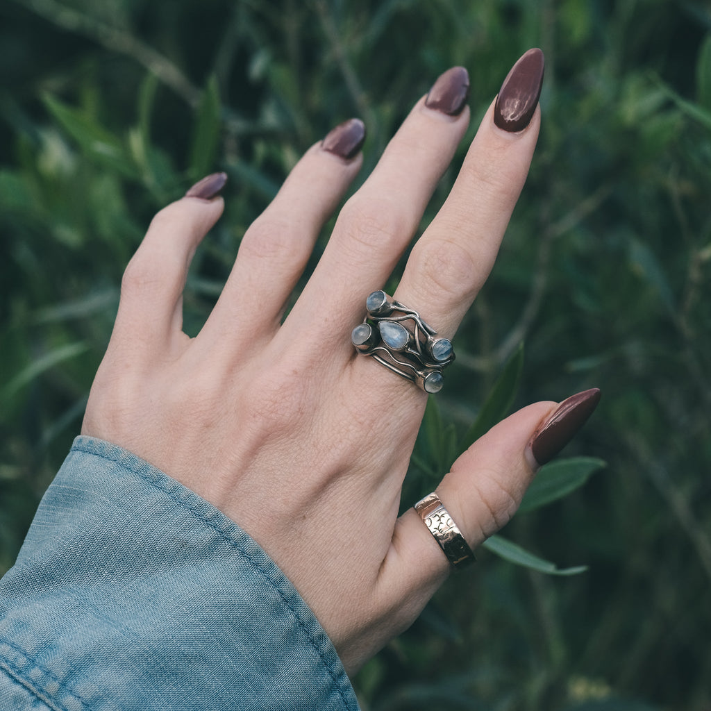 Modernist Labradorite Leaves Ring - Lost Owl Jewelry