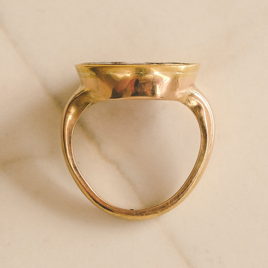 Neoclassical "Cock & Calanthus" Intaglio Signet Ring - Lost Owl Jewelry