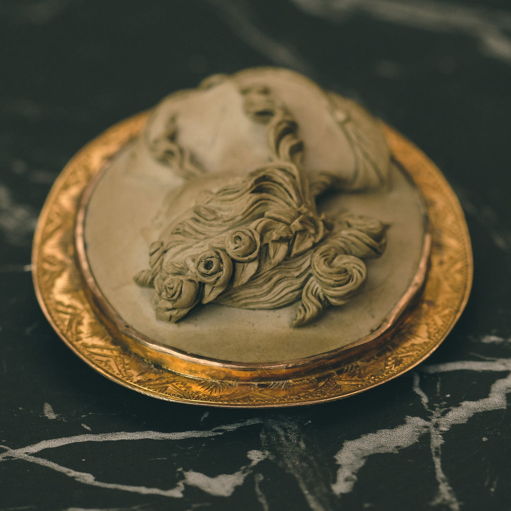 Neoclassical "Flora" Lava Cameo Brooch - Lost Owl Jewelry