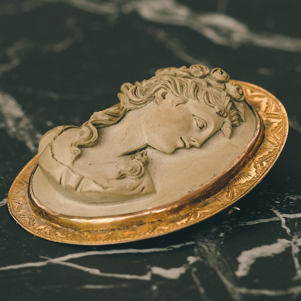 Neoclassical "Flora" Lava Cameo Brooch - Lost Owl Jewelry