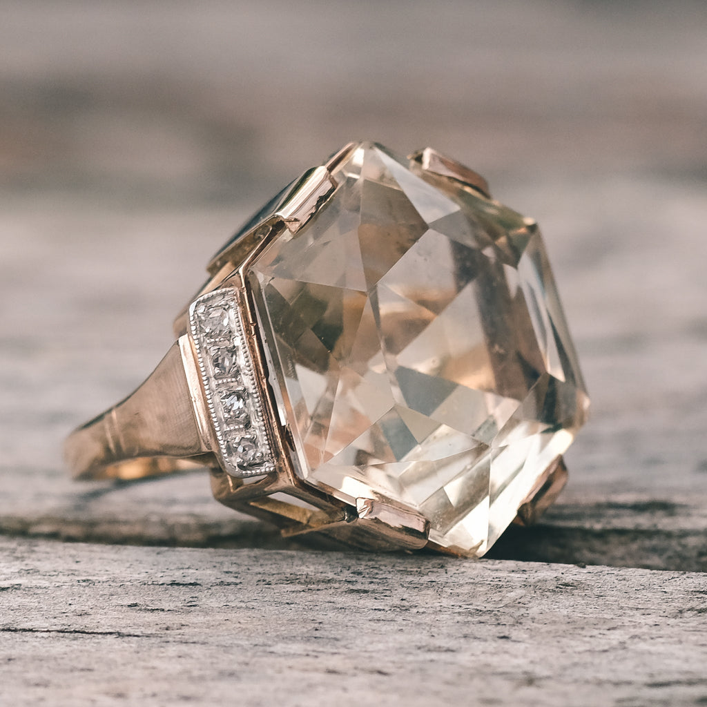 Retro Citrine Hexagon Ring - Lost Owl Jewelry